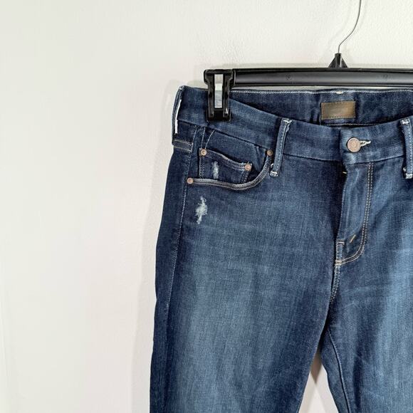 Mother Dark Wash Looker Ankle Fray Medium Rise Distressed Knee Skinny Jeans 29 - Picture 7 of 15